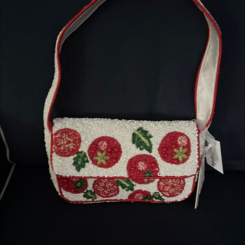 Tomato Beaded White and Red Women's Bag